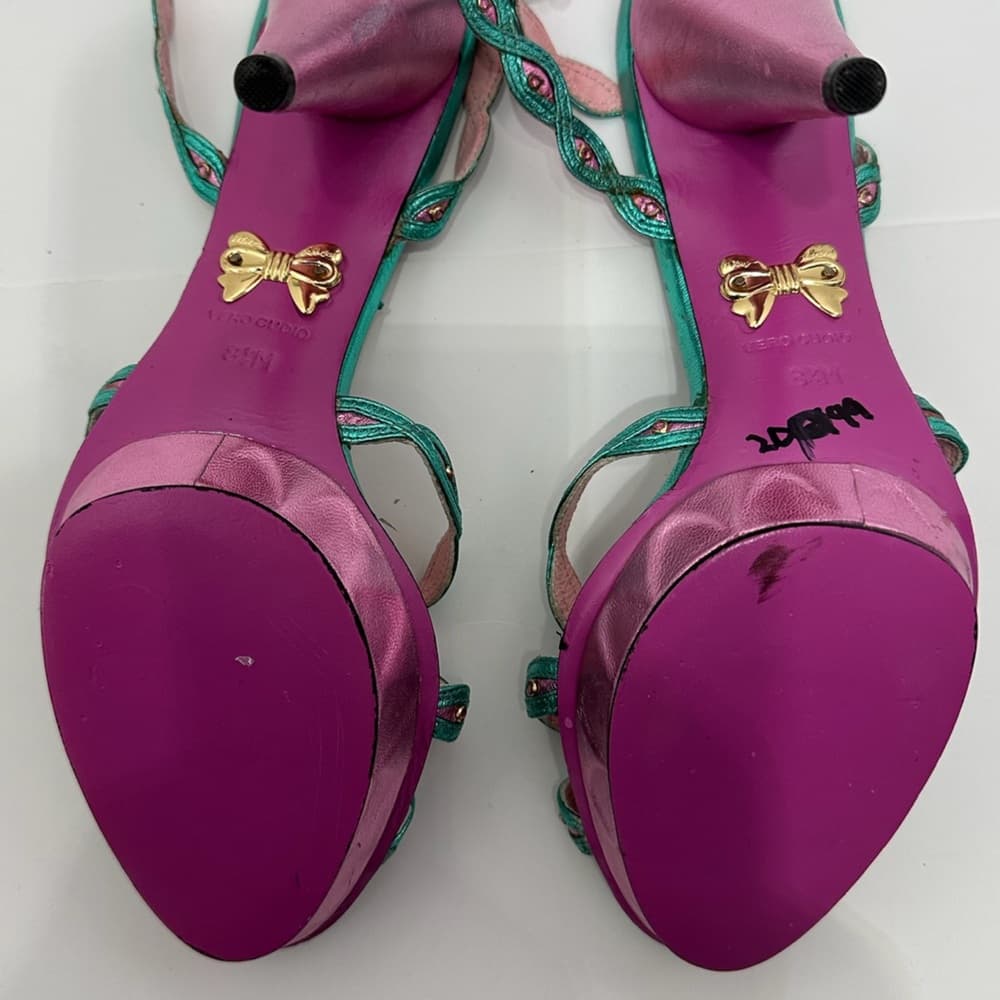 NEW Betsey Johnson Strappy Party Glamour Y2K Metallic Heels Vintage Size 8.5 - Thumbnail 11