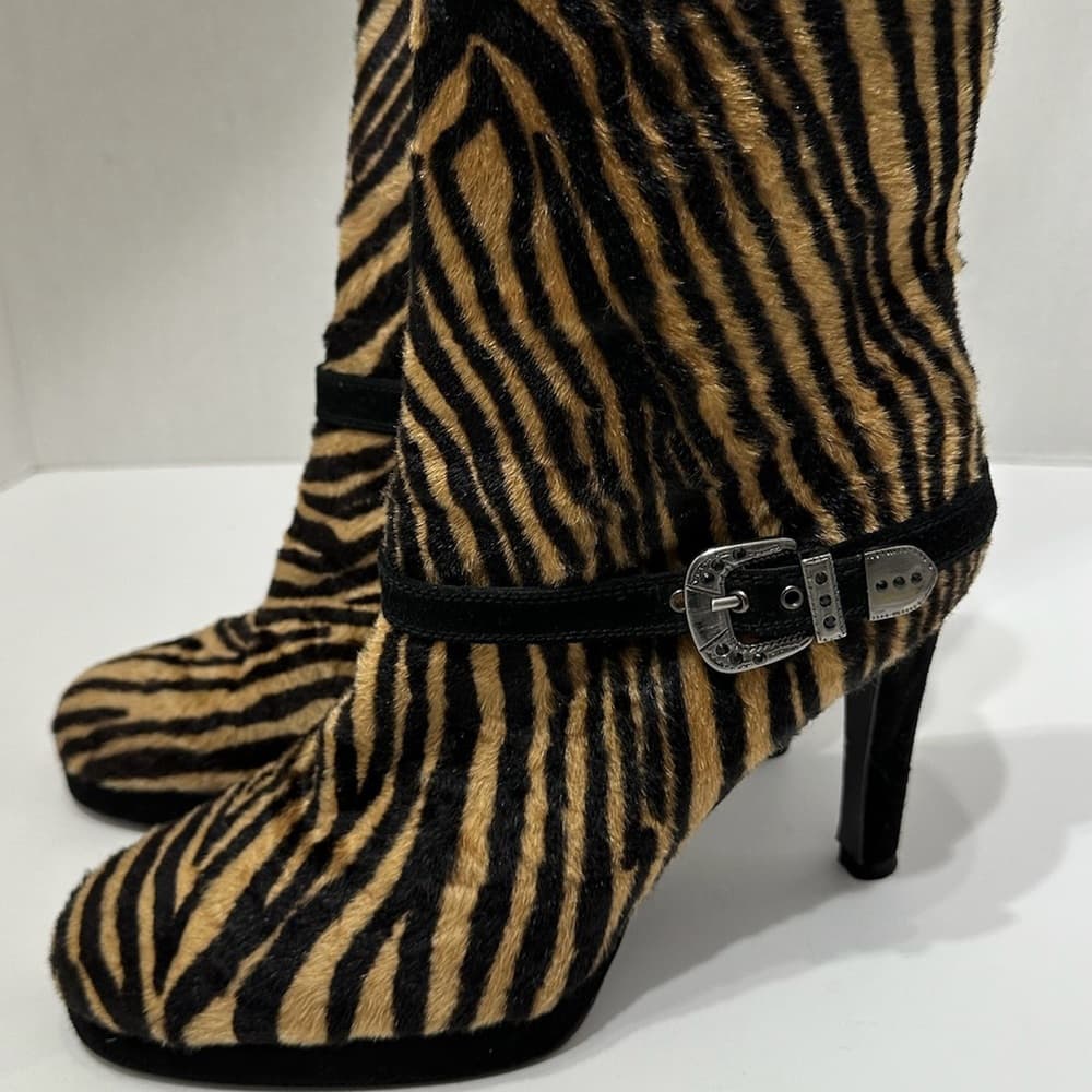 Stuart Weitzman Zebra Print Calf Hair Ankle Boots - Vintage Y2K Womens Size 8 - Thumbnail 8