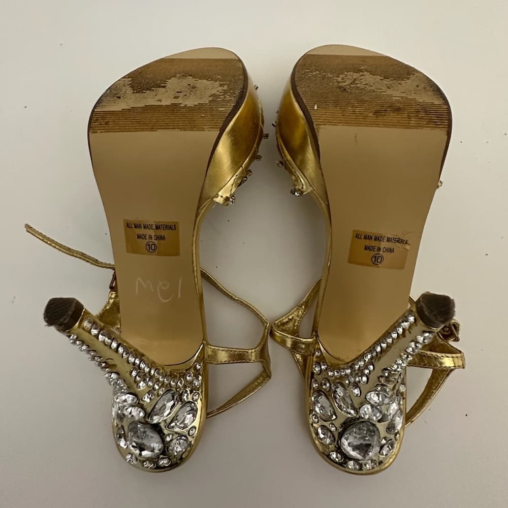 Celeste Gold Rhinestone Stiletto Heels Jewel Back Detail Y2K Size 10 - Thumbnail 8