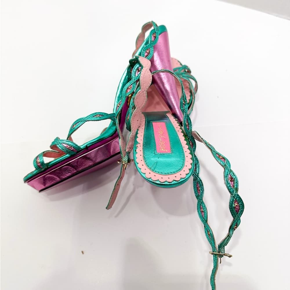 NEW Betsey Johnson Strappy Party Glamour Y2K Metallic Heels Vintage Size 8.5 - Thumbnail 6