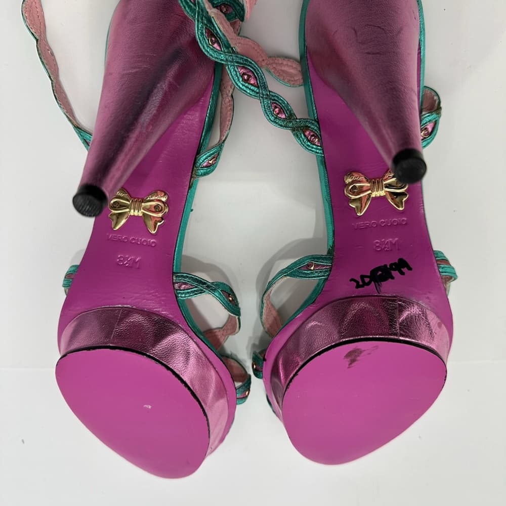 NEW Betsey Johnson Strappy Party Glamour Y2K Metallic Heels Vintage Size 8.5 - Thumbnail 10