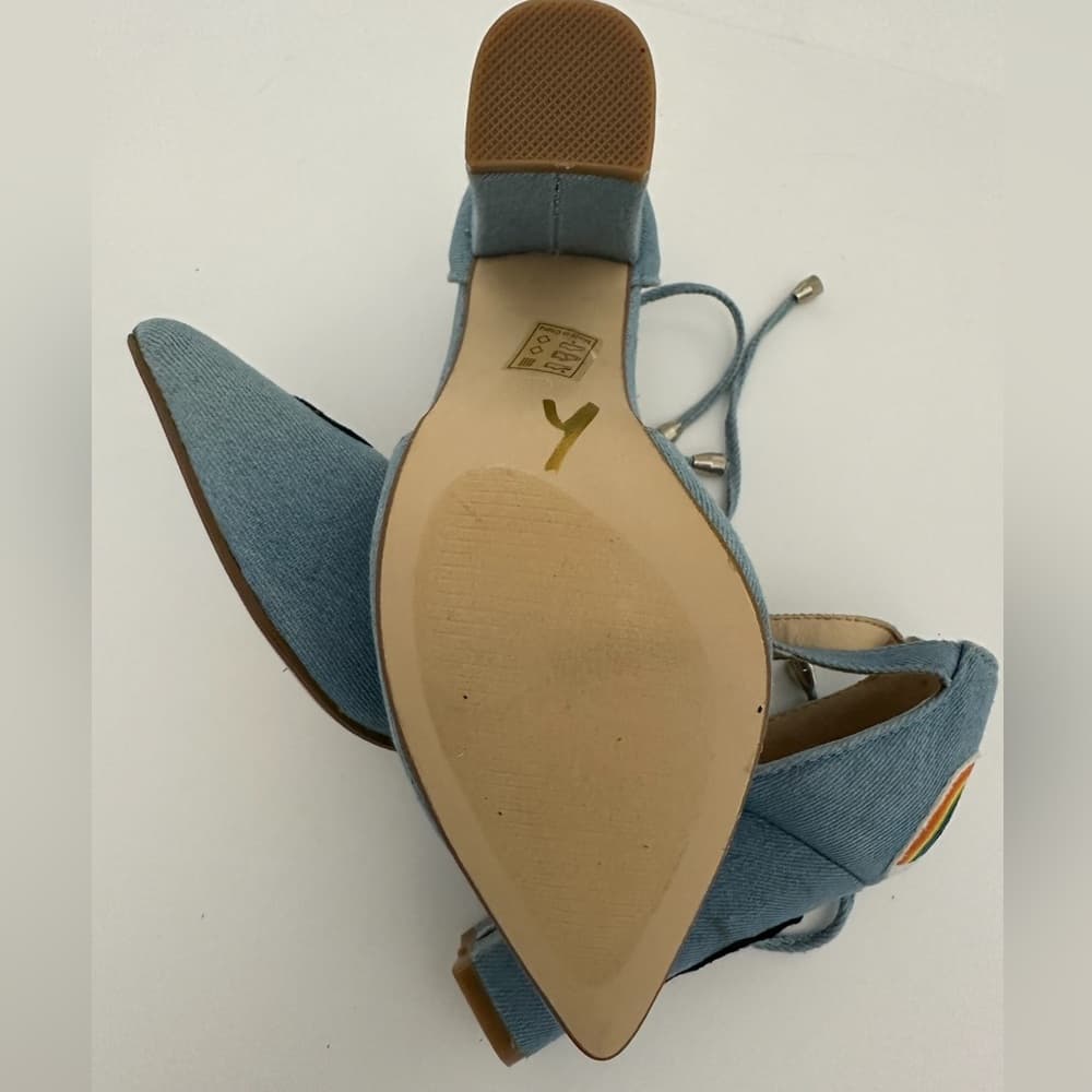 Cape Robbin Denim Beautiful Embroidered Rainbow Block Heel Sandals 7.5 Kitschy - Thumbnail 9