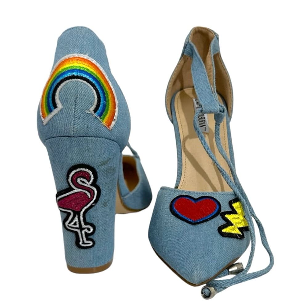 Cape Robbin Denim Beautiful Embroidered Rainbow Block Heel Sandals 7.5 Kitschy - Thumbnail 11