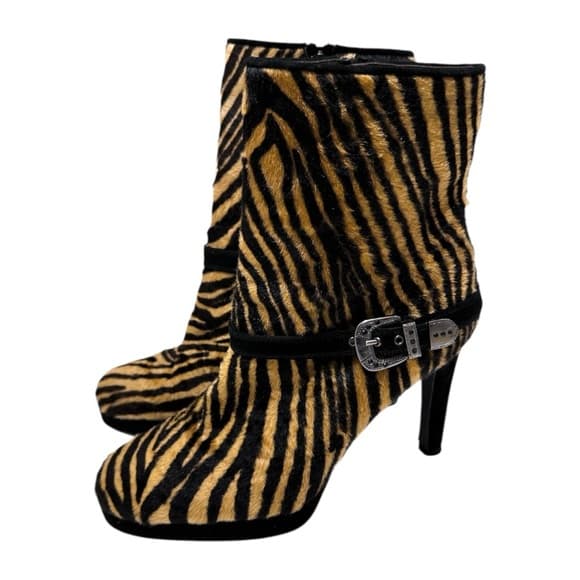 Stuart Weitzman Zebra Print Calf Hair Ankle Boots - Vintage Y2K Womens Size 8 - Thumbnail 15