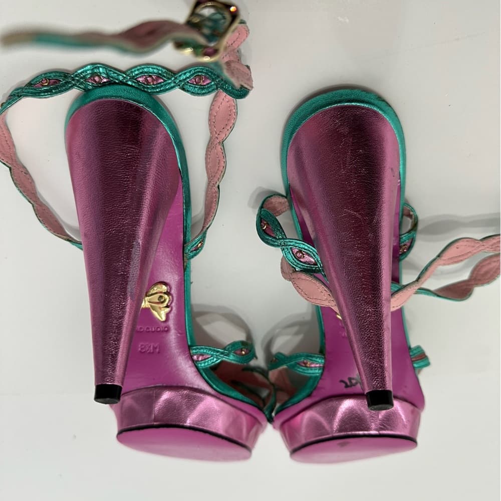 NEW Betsey Johnson Strappy Party Glamour Y2K Metallic Heels Vintage Size 8.5 - Thumbnail 12
