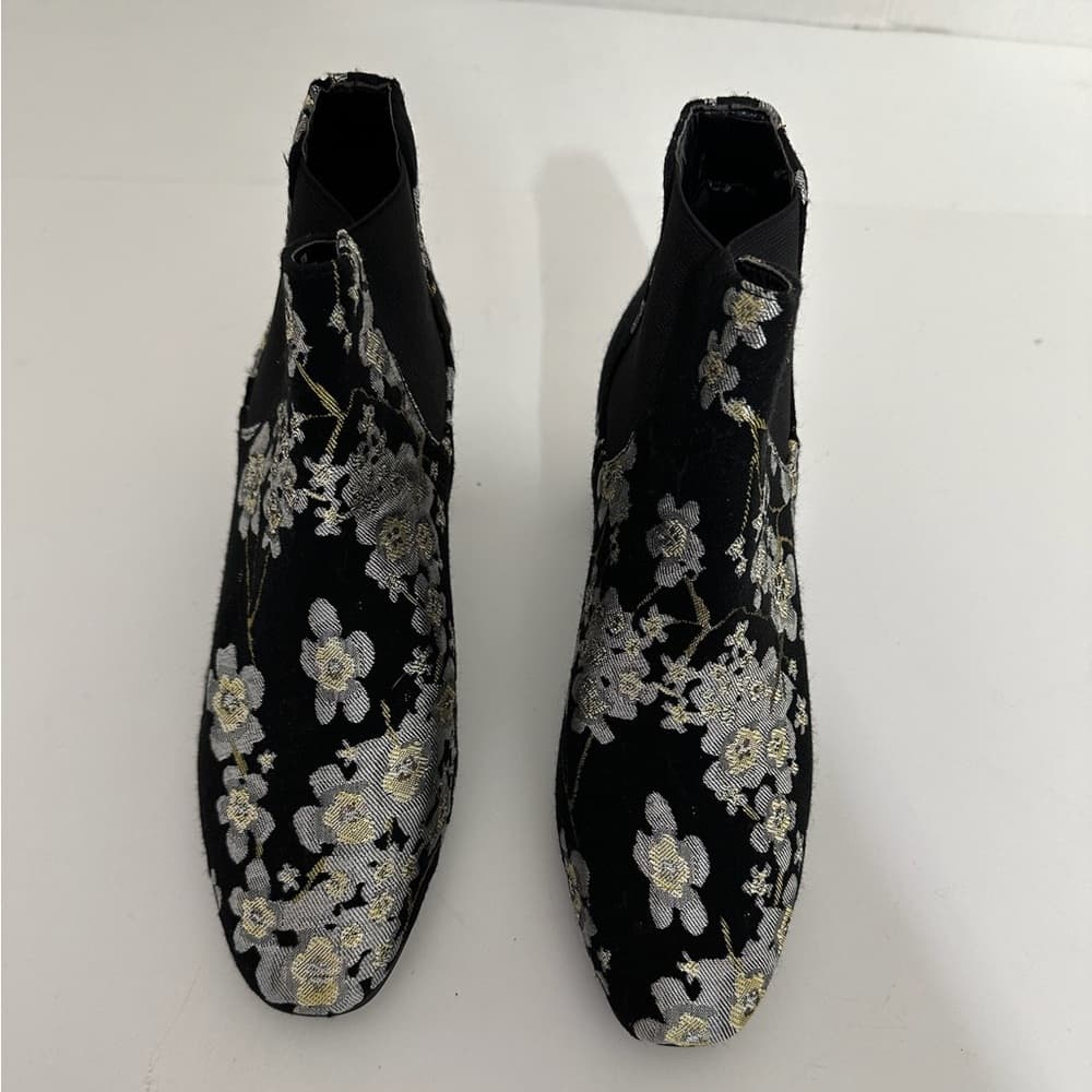 Anne Klein Gorgia Chelsea Floral Brocade Ankle Boots Black Booties Size 6M