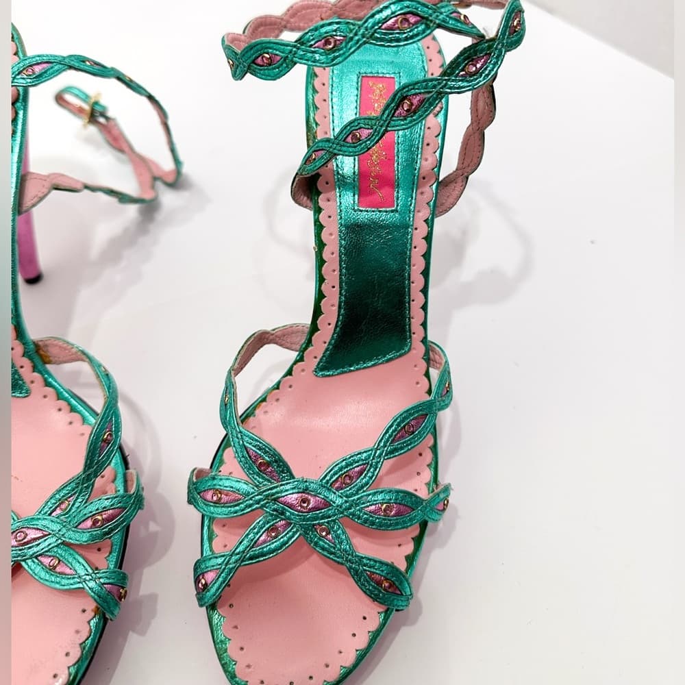NEW Betsey Johnson Strappy Party Glamour Y2K Metallic Heels Vintage Size 8.5 - Thumbnail 8