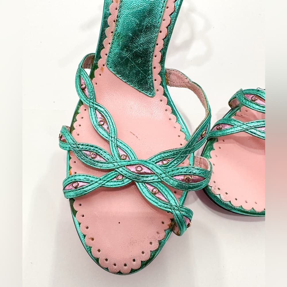 NEW Betsey Johnson Strappy Party Glamour Y2K Metallic Heels Vintage Size 8.5 - Thumbnail 2