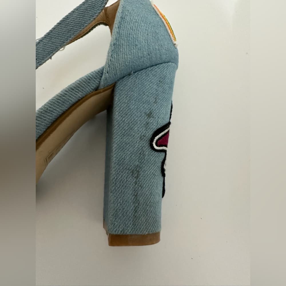 Cape Robbin Denim Beautiful Embroidered Rainbow Block Heel Sandals 7.5 Kitschy - Thumbnail 6