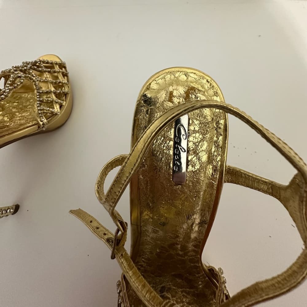 Celeste Gold Rhinestone Stiletto Heels Jewel Back Detail Y2K Size 10 - Thumbnail 6