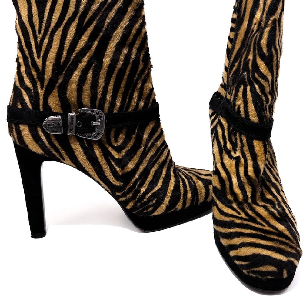Stuart Weitzman Zebra Print Calf Hair Ankle Boots - Vintage Y2K Womens Size 8 - Thumbnail 10