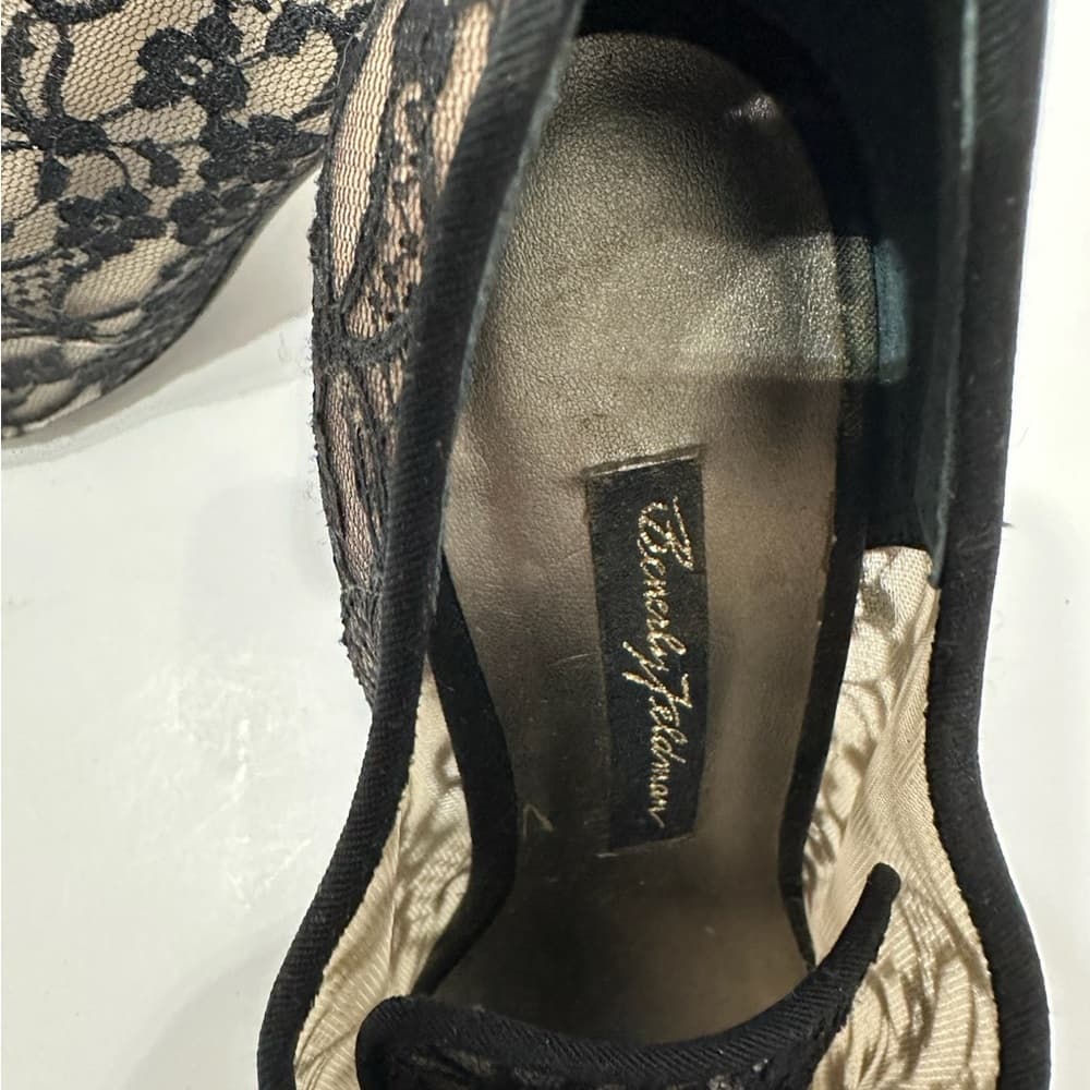 Beverly Feldman Black and Cream Ribbon Lace Up Bootie Pump Heels Size 7.5 Y2K - Thumbnail 2