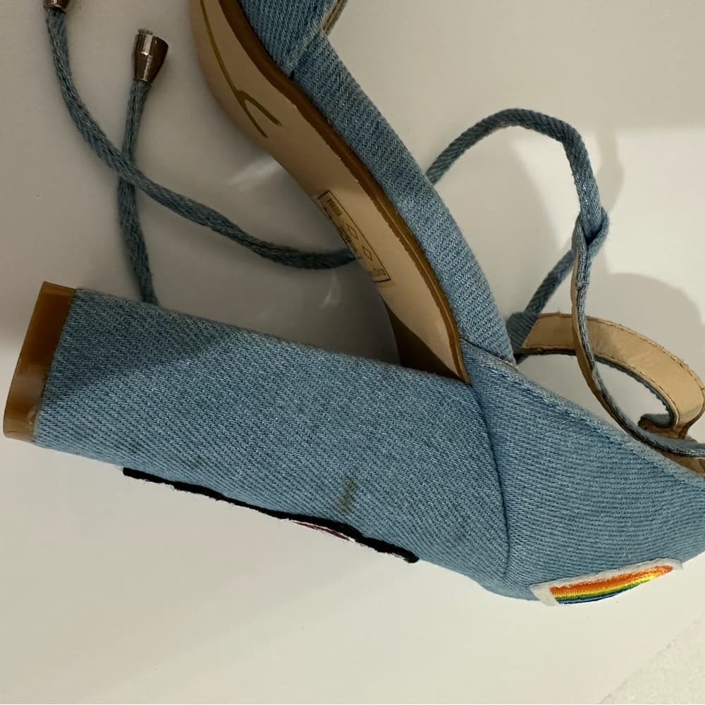 Cape Robbin Denim Beautiful Embroidered Rainbow Block Heel Sandals 7.5 Kitschy - Thumbnail 7