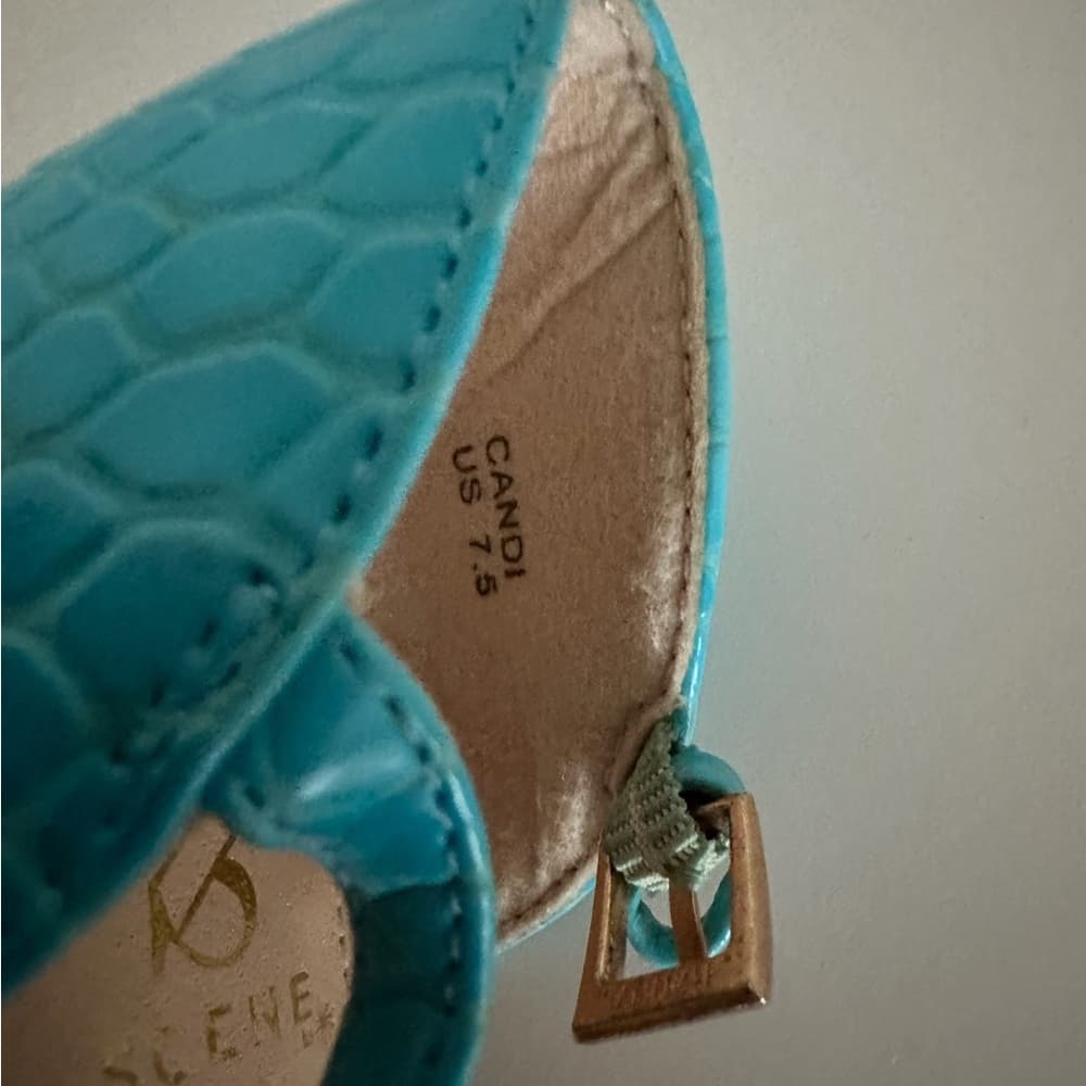 NEW SCENE Platform Stiletto High Heels Y2K Snakeskin Aqua Blue w Black Size 7.5 - Thumbnail 10