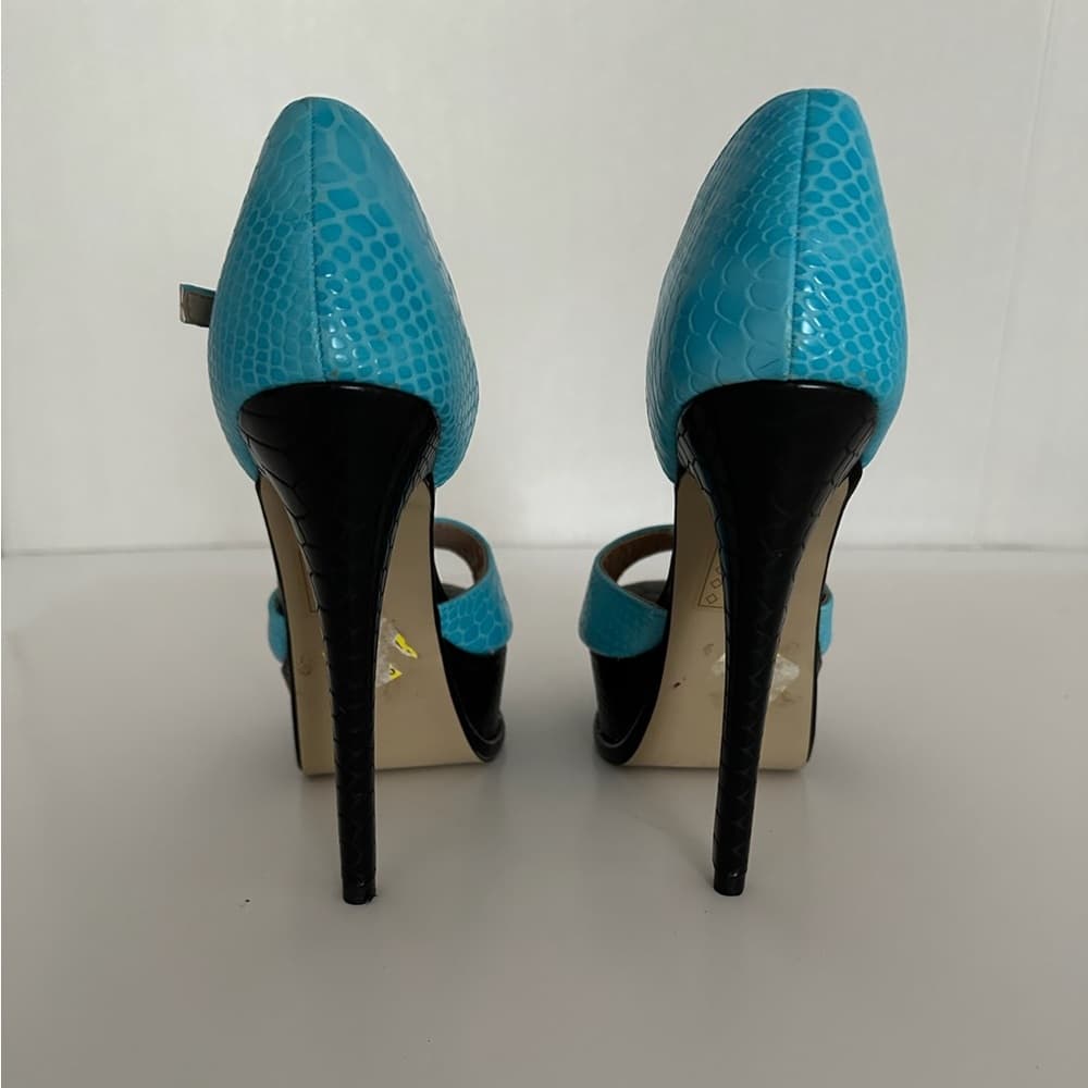 NEW SCENE Platform Stiletto High Heels Y2K Snakeskin Aqua Blue w Black Size 7.5 - Thumbnail 5