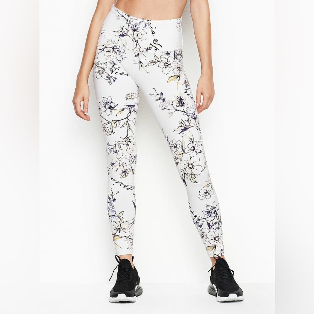 NWT Victoria’s Secret Sport White Floral Knockout Tights Leggings X-Large XL - Thumbnail 3