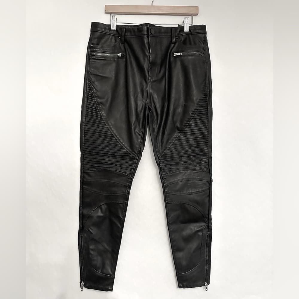 NWT Blank NYC Black Vegan Leather Moto Pants Womens Plus Size 33 - Thumbnail 3