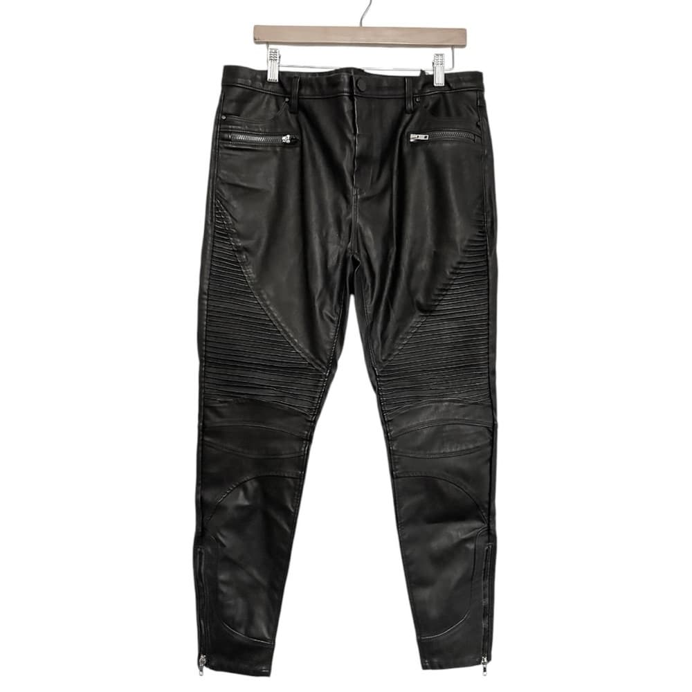NWT Blank NYC Black Vegan Leather Moto Pants Womens Plus Size 33 - Thumbnail 2