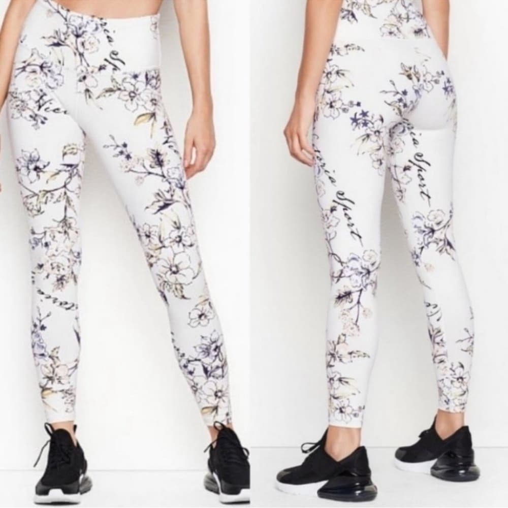 NWT Victoria’s Secret Sport White Floral Knockout Tights Leggings X-Large XL - Thumbnail 2