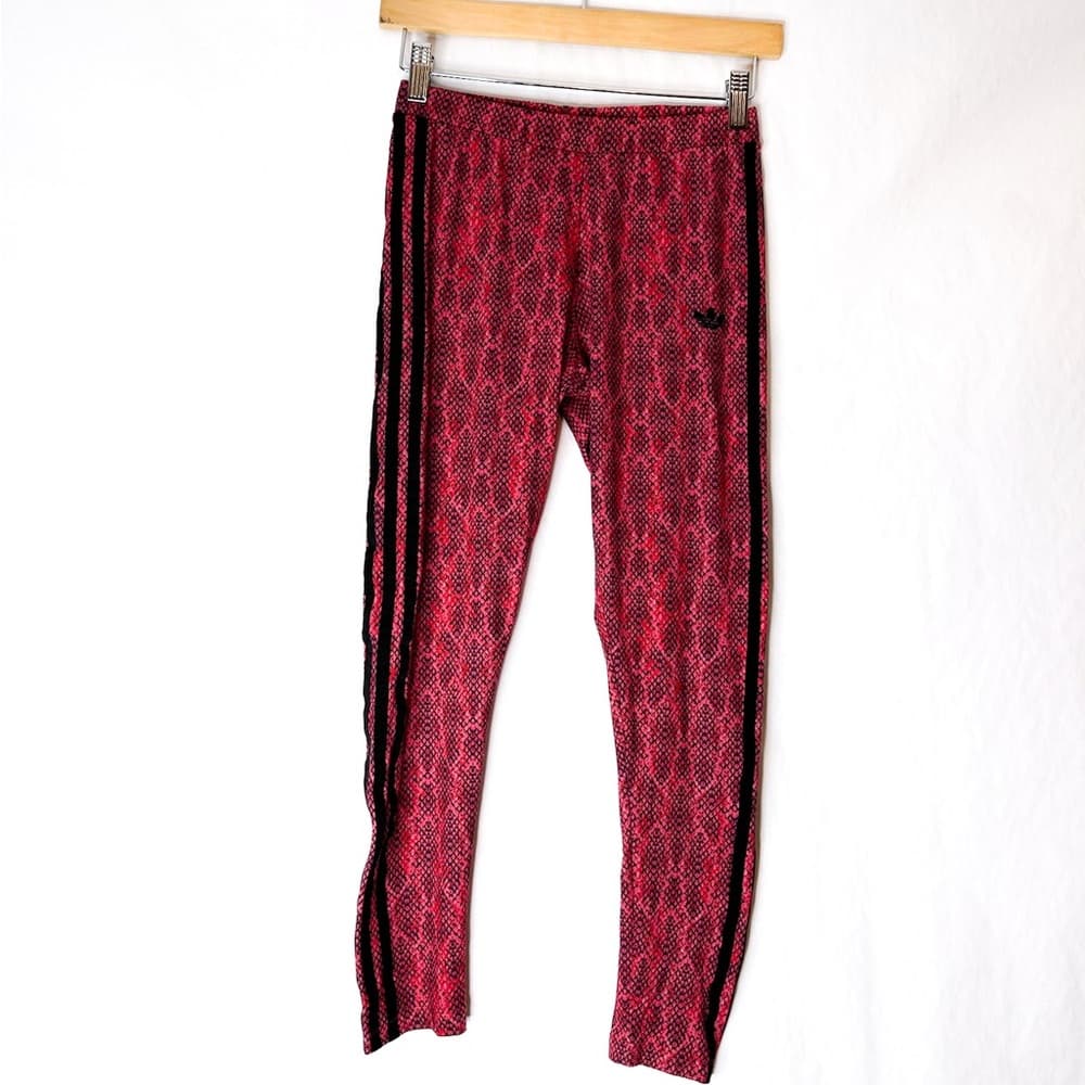 NWOT Adidas Originals Red Pink Snake Print Rare Y2K Soccer Leggings Size Small - Thumbnail 9