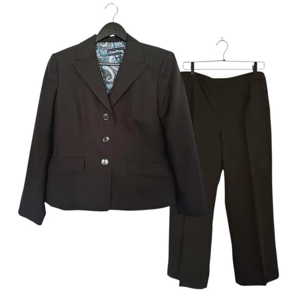 Evan Picone PETITE Black 2 Piece Suit Button Vintage Career Office 12P Petite - Thumbnail 15