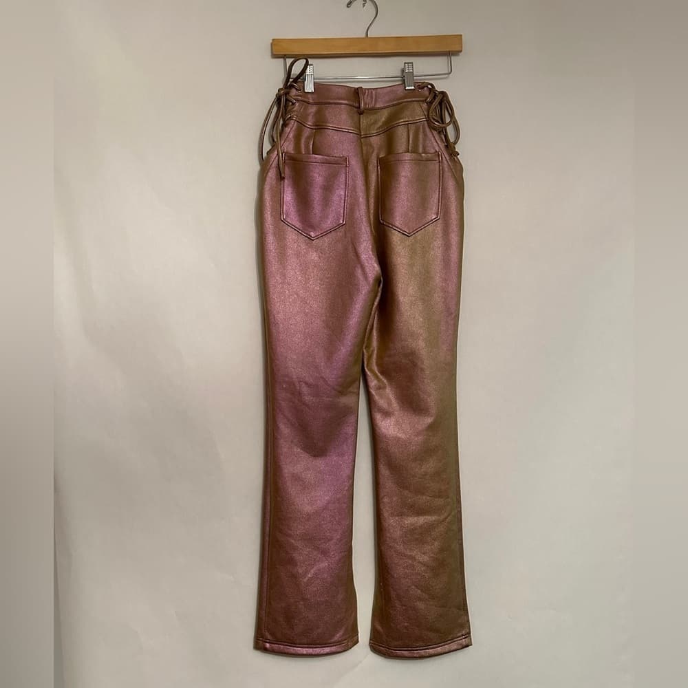 NWT NICHOLAS Valeria Metallic Side Lace Up Pants Iridescent Pink Size 2 - Thumbnail 4