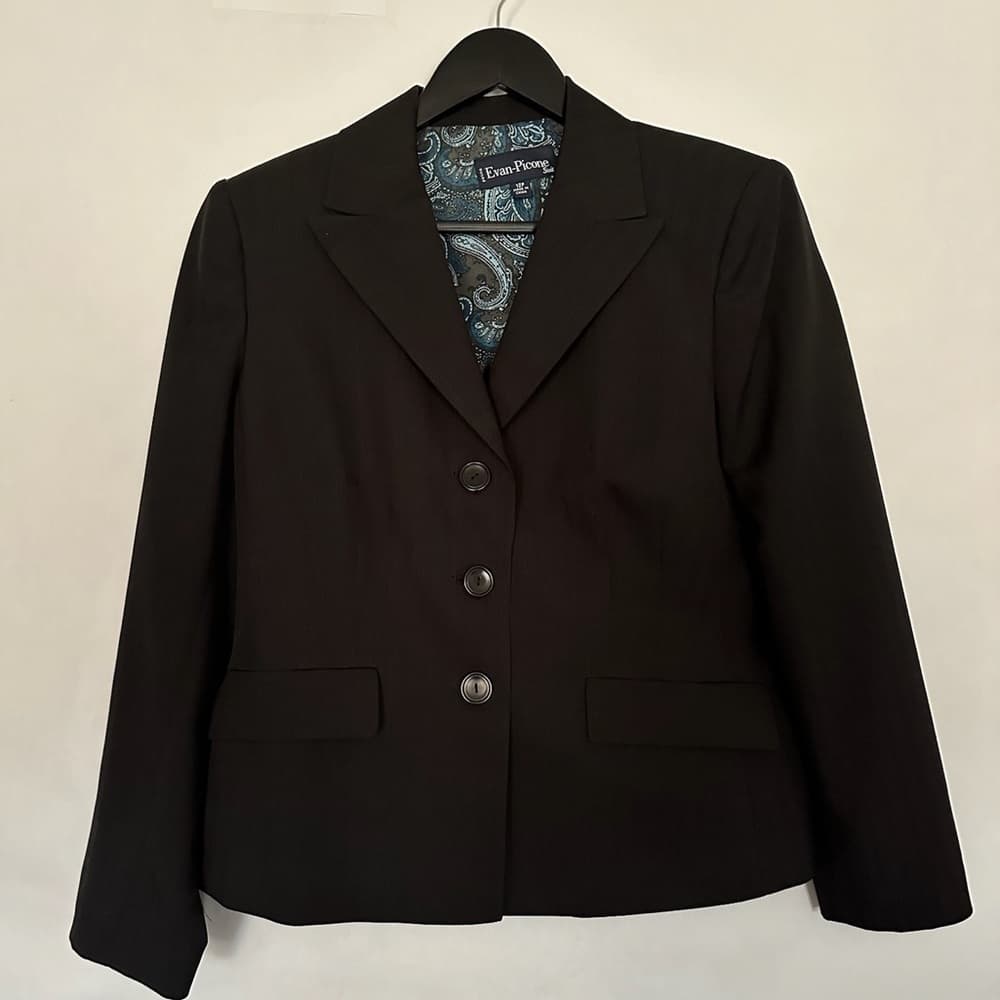 Evan Picone PETITE Black 2 Piece Suit Button Vintage Career Office 12P Petite - Thumbnail 11