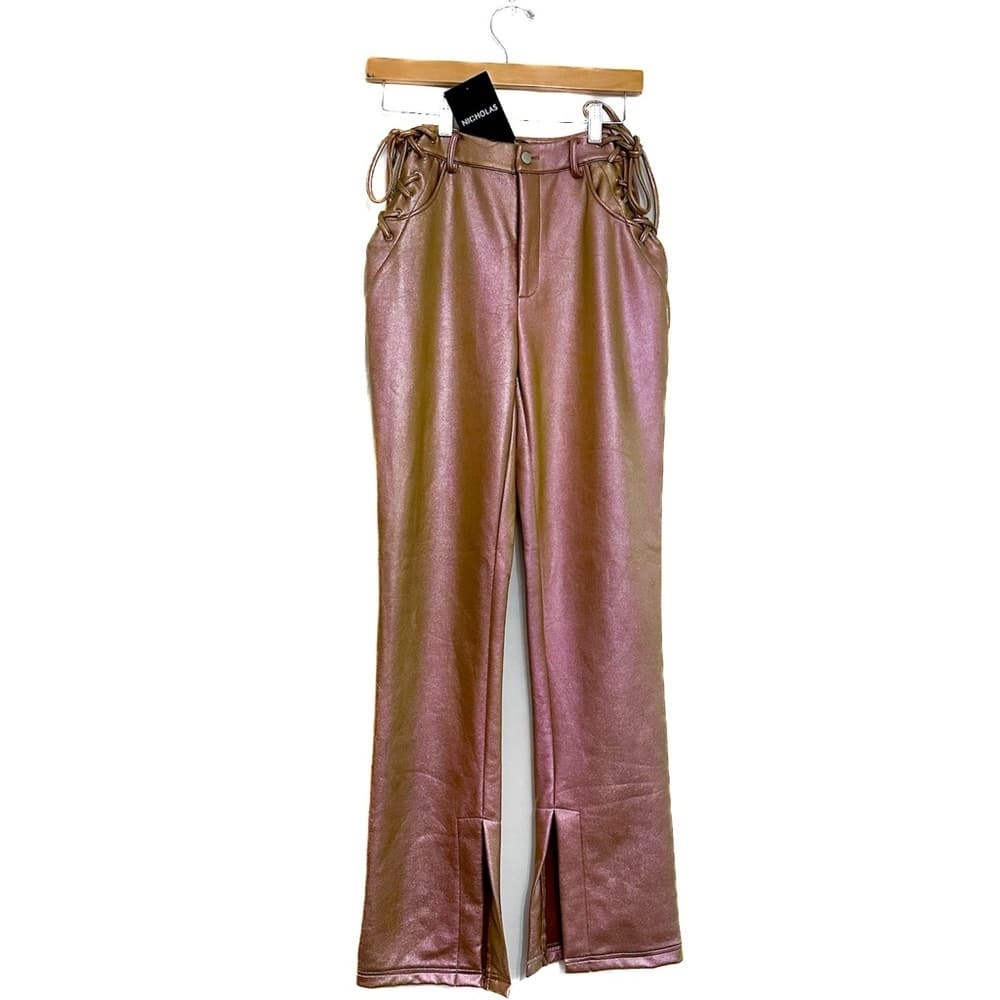 NWT NICHOLAS Valeria Metallic Side Lace Up Pants Iridescent Pink Size 2 - Thumbnail 2