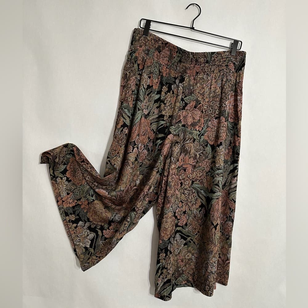 Vintage Floral Tapestry Culottes Wide Leg Capri Pants Multicolor Size 9/10 Boho - Thumbnail 2
