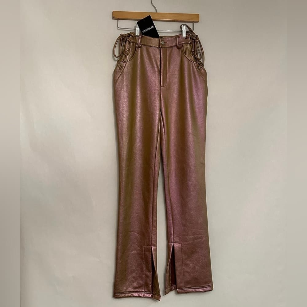 NWT NICHOLAS Valeria Metallic Side Lace Up Pants Iridescent Pink Size 2 - Thumbnail 3
