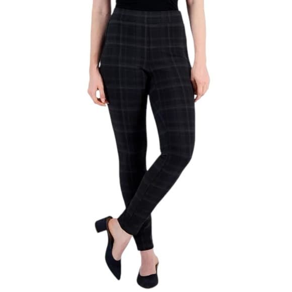 Style & Co Black & Gray Plaid Pull On Mid Rise Pants Women’s Size L - Thumbnail 10