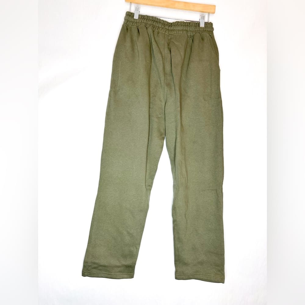 NWT PrettyLittleThing Khaki Green Straight Leg Logo Joggers Size Medium - Thumbnail 7