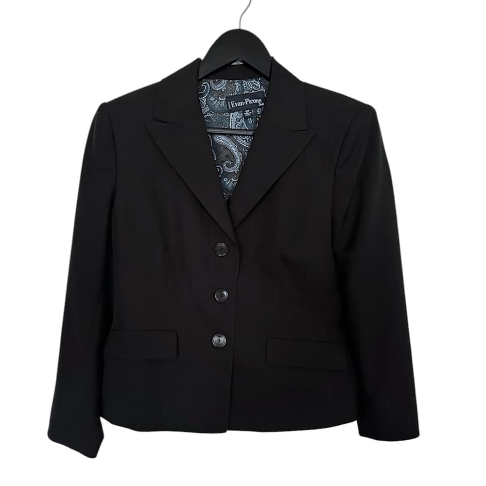 Evan Picone PETITE Black 2 Piece Suit Button Vintage Career Office 12P Petite - Thumbnail 2