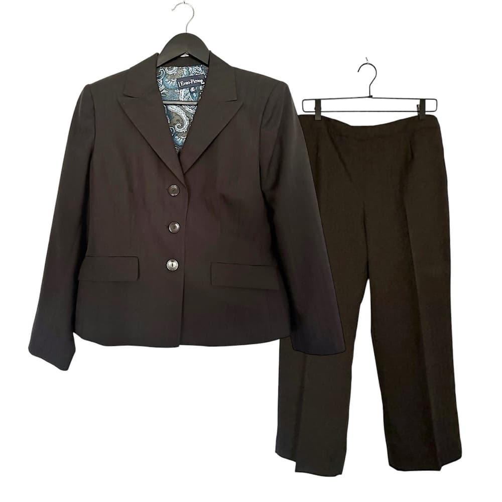 Evan Picone PETITE Black 2 Piece Suit Button Vintage Career Office 12P Petite - Thumbnail 6