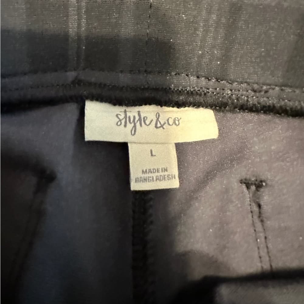 Style & Co Black & Gray Plaid Pull On Mid Rise Pants Women’s Size L - Thumbnail 3