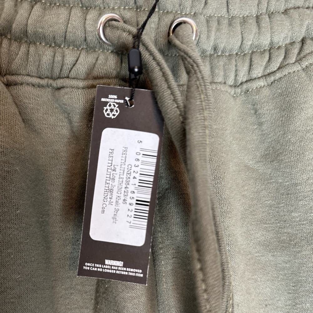 NWT PrettyLittleThing Khaki Green Straight Leg Logo Joggers Size Medium - Thumbnail 10