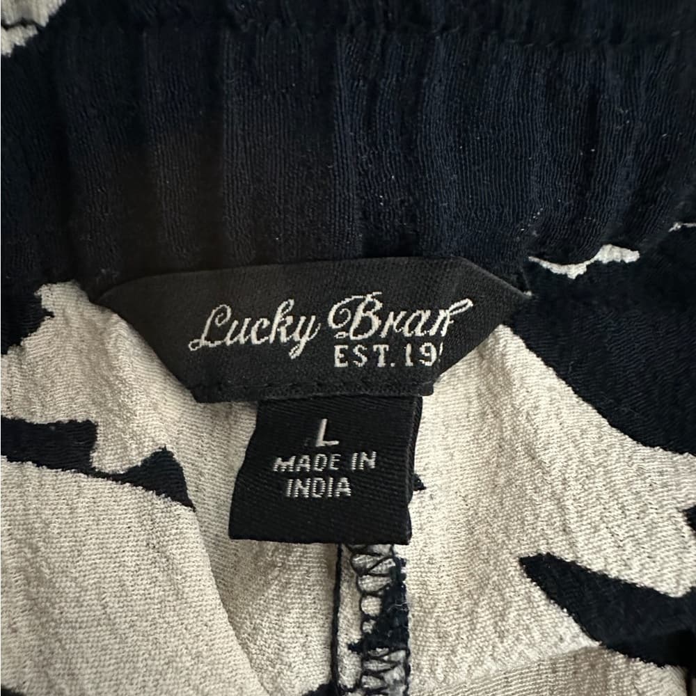 Lucky Brand Black Off White Floral Print Pants Size Large Bohemian - Thumbnail 5