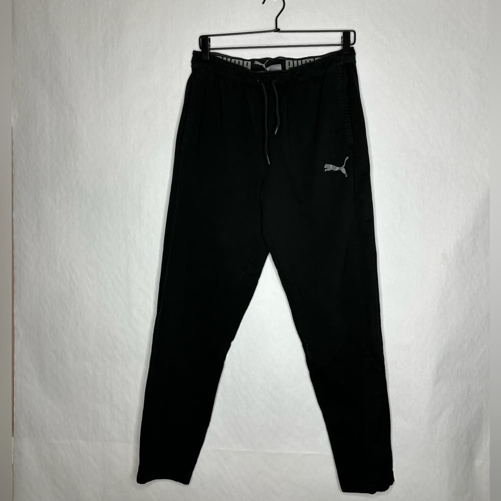 Puma Black Athletic Jogger Sweatpants Drawstring Logo Lounge Pants Medium - Thumbnail 2