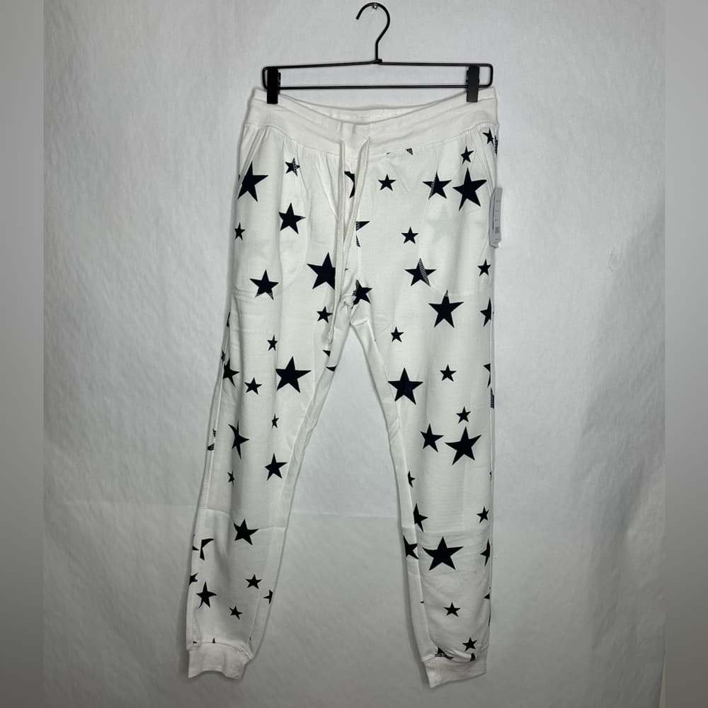 NWT Bloom + Pop White Navy Star Print Jogger Sweatpants Lounge Pants Size Large - Thumbnail 4