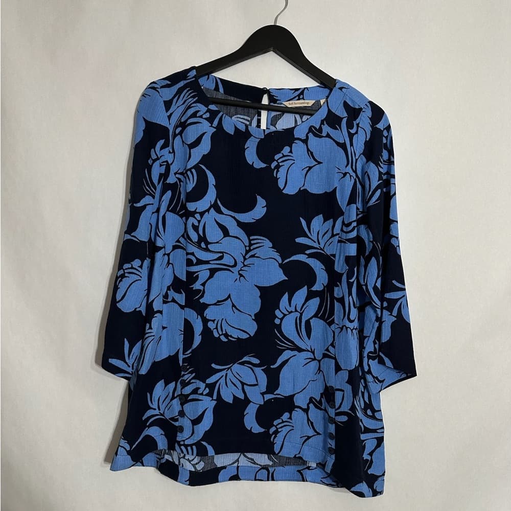 Soft Surroundings Blue Floral Tunic Pants 2 Piece Set Size Medium Resortwear - Thumbnail 6