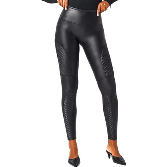 NWT SPANX Faux Leather Moto Leggings Petite XL High Waist Shaping Biker Edgy - Thumbnail 13