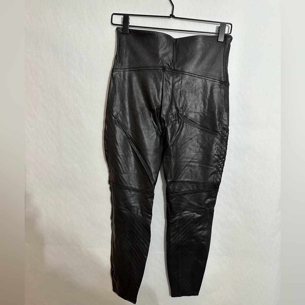NWT SPANX Faux Leather Moto Leggings Petite XL High Waist Shaping Biker Edgy - Thumbnail 4
