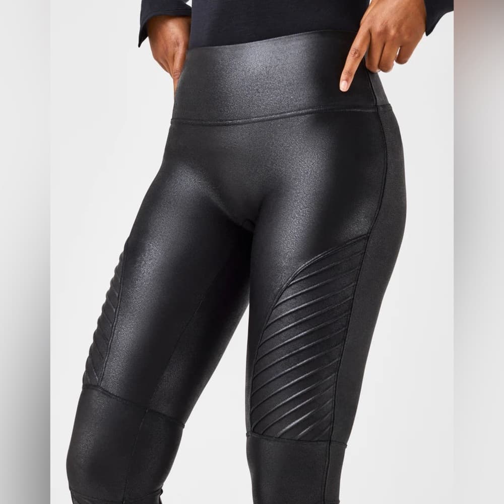 NWT SPANX Faux Leather Moto Leggings Petite XL High Waist Shaping Biker Edgy - Thumbnail 2