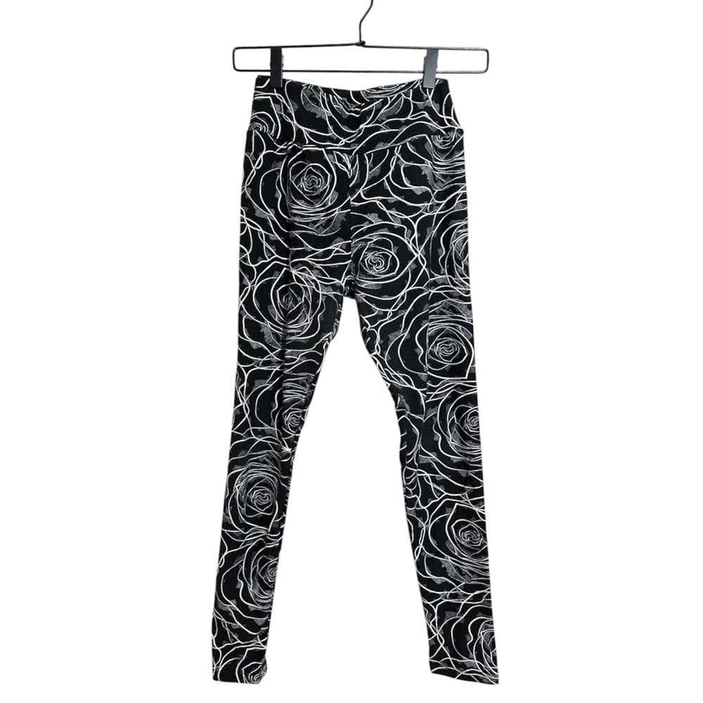 LuLaRoe Leggings Black White Rose Floral Print Stretchy Soft Size OS Cottagecore - Thumbnail 7