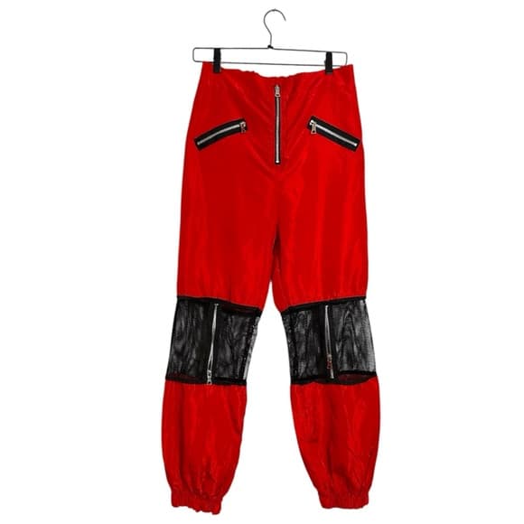 Red Mesh Zip Utility Cargo Pants Cyberpunk Streetwear Parachute Style Size Large - Thumbnail 11