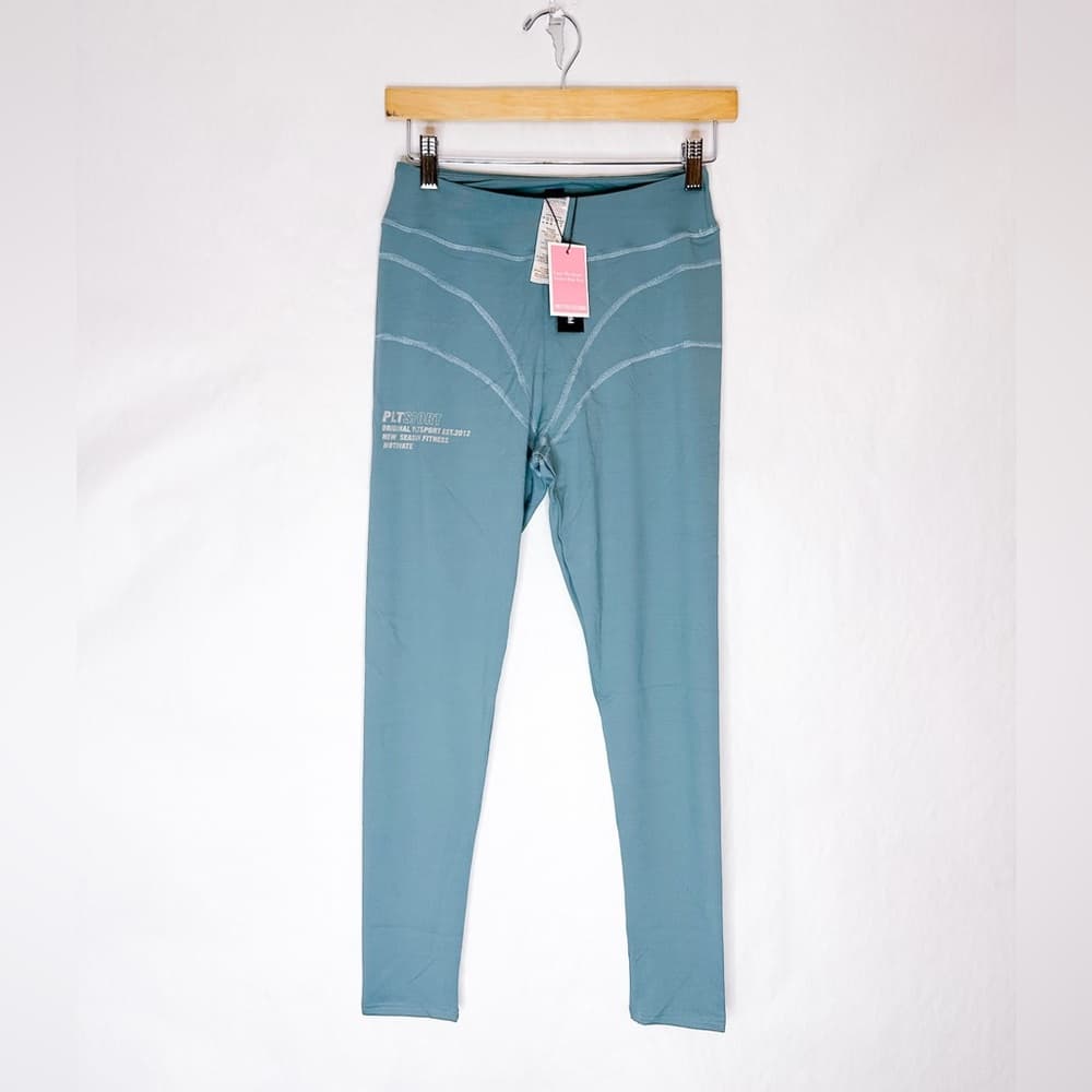 NWT Prettylittlething Steel Blue Stitch Detail Gym Leggings US Size 6 - Thumbnail 4