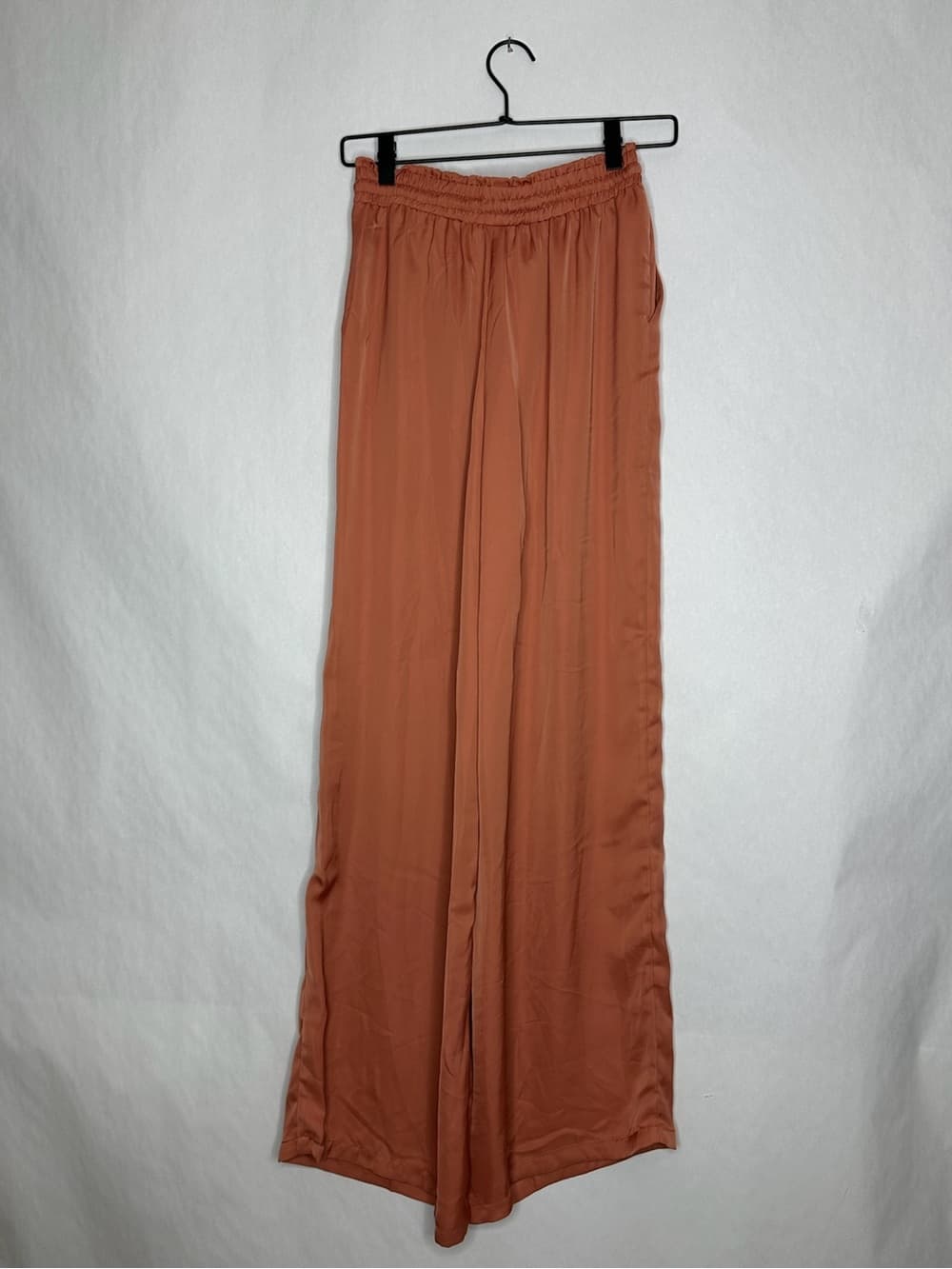 NWT Deluc Terracotta Wide Leg Satin Pants High Rise Drawstring Small Minimalist - Thumbnail 4