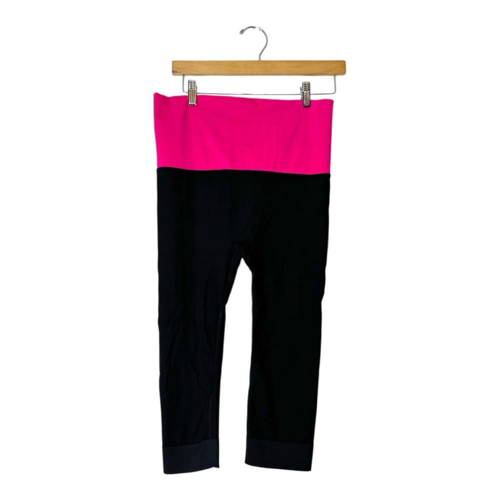 Athletic Essentials Black & Hot Pink Capri Leggings Size Medium Yoga Athleisure - Thumbnail 8