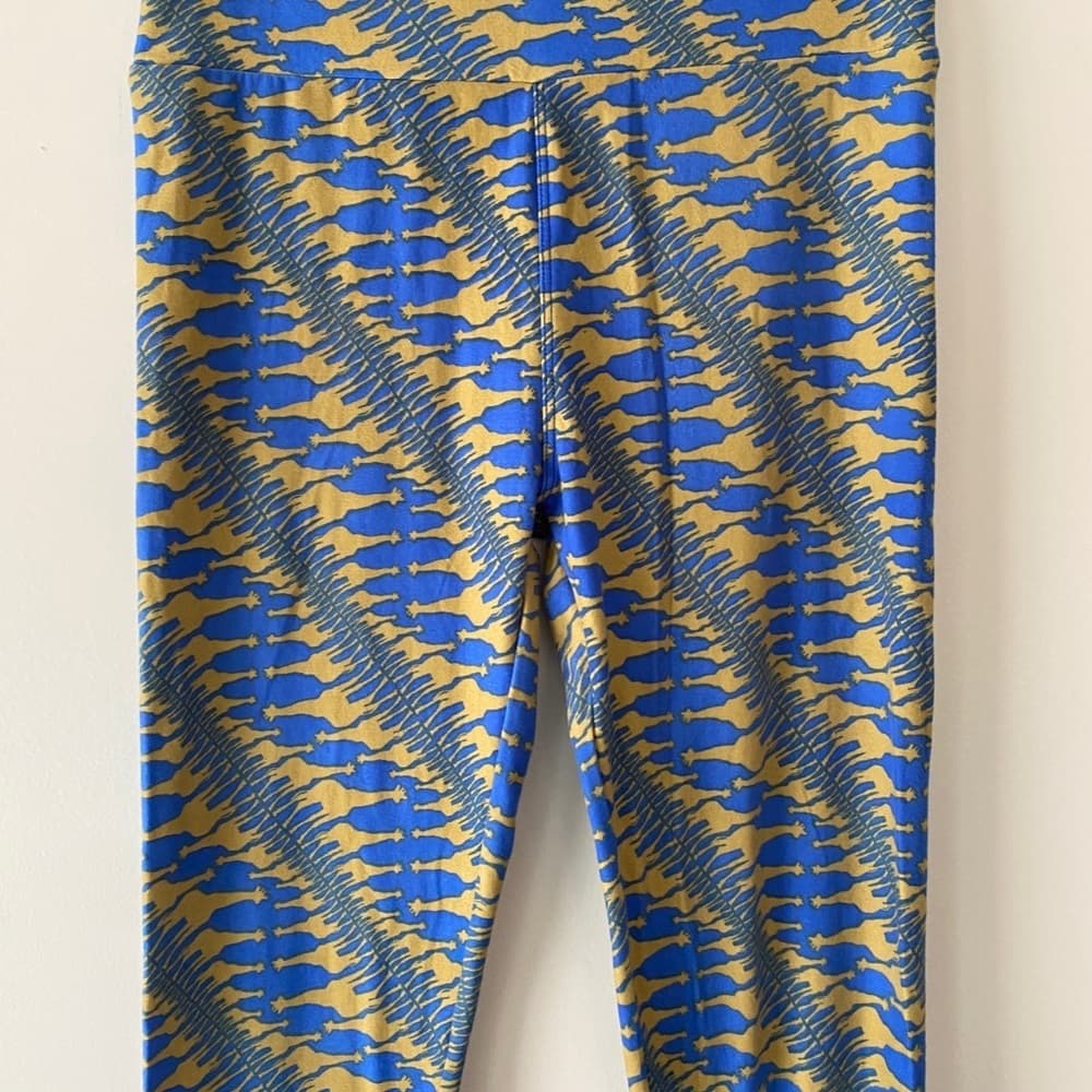 Giraffe Print Blue Yellow Legging | OS (Lularoe Size Chart: One Size 2-12) NWOT - Thumbnail 3