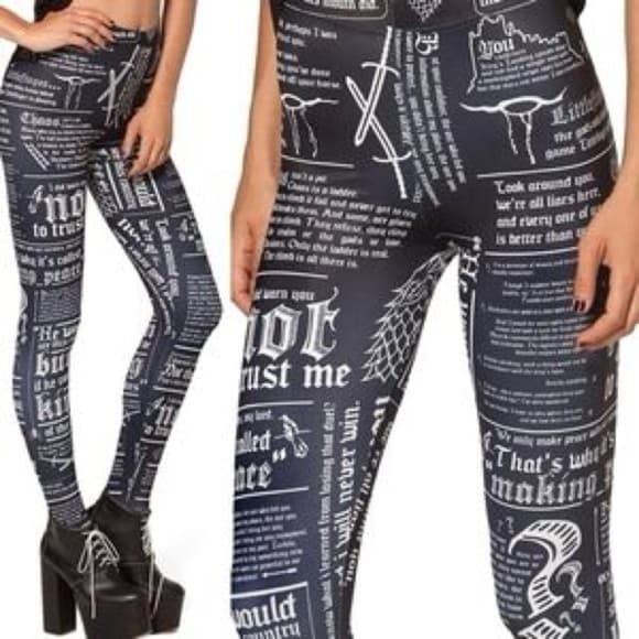 Game of Thrones Littlefinger Lord Baelish Quotes Leggings Black White One Size - Thumbnail 12